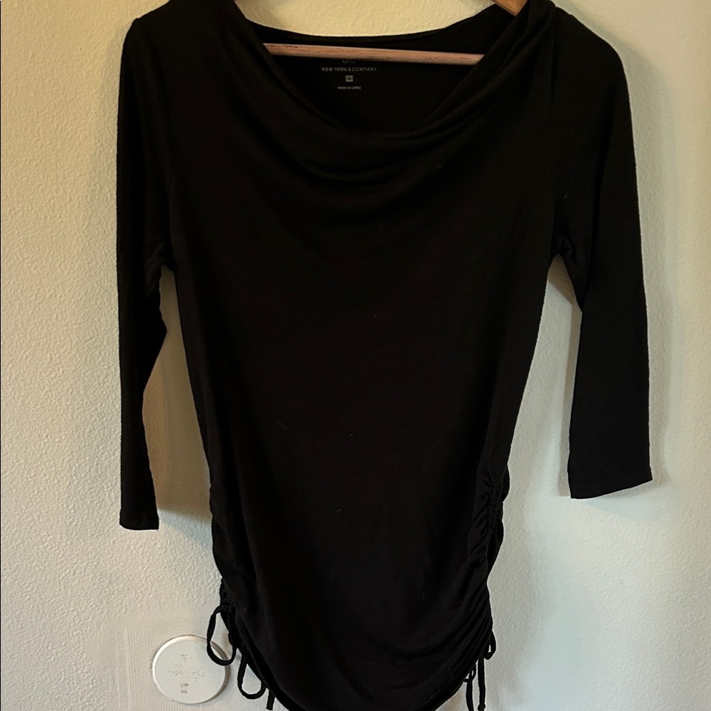 👚 New York & Company Black Ruched Blouse - Size M